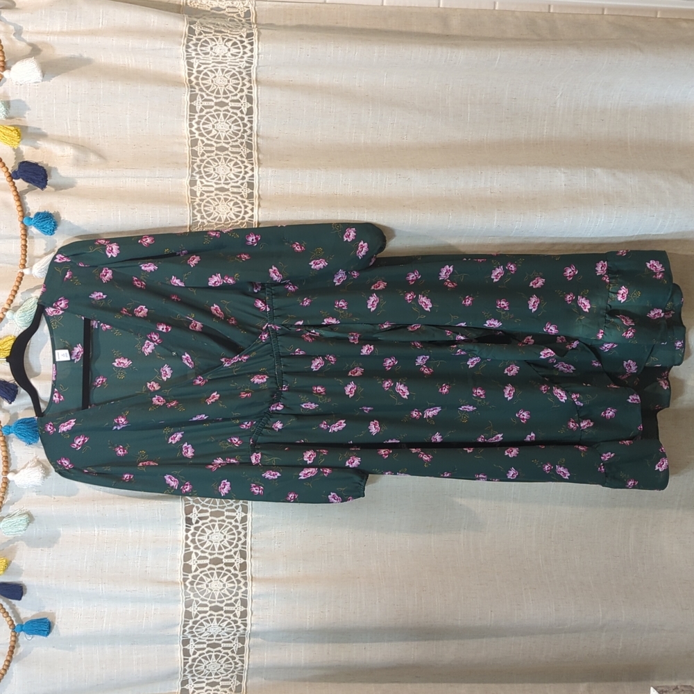 Old Navy Forest Green Floral Wrap Dress